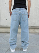 Spring Autumn Men Baggy Jeans Oversize Straight Loose Casual Denim Trousers Solid Color Streetwear Fashion Y2k Wide Leg Pants