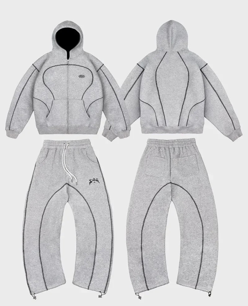 fashion High street hip hop new Y2k men clothing set retro trend casual sportswear personality pattern design loose sweatpants